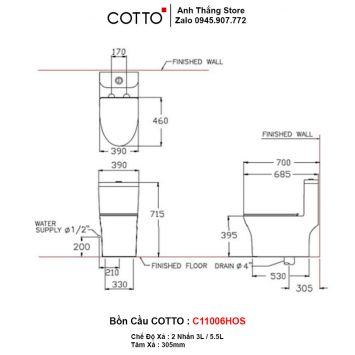 Bồn Cầu COTTO C11006HOS-2