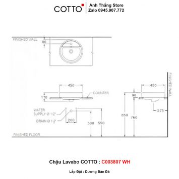 Chậu Lavabo COTTO C003807-WH-2