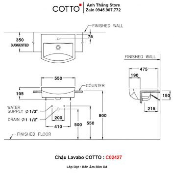 Chậu Lavabo COTTO C02427-2