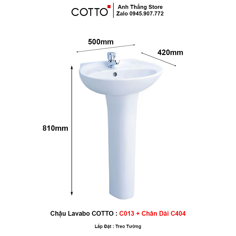 Chậu Lavabo COTTO C013 + Chân Dài C404