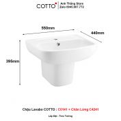 Chậu Lavabo COTTO C0141 + Chân Lửng C4241