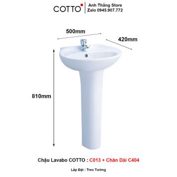 Chậu Lavabo COTTO C013 + Chân Dài C404