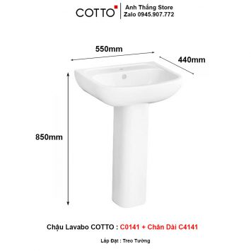 Chậu Lavabo COTTO C0141 + Chân Dài C4141