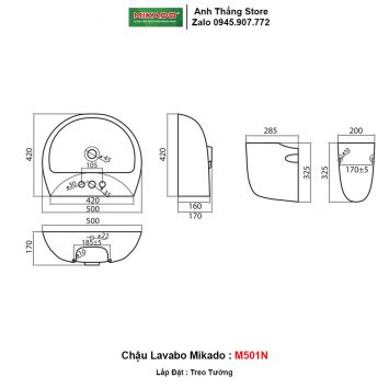 Chậu Lavabo Mikado M501N Chân Lửng 2