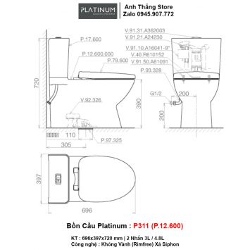 Bồn Cầu Platinum P311 (P.12.600)