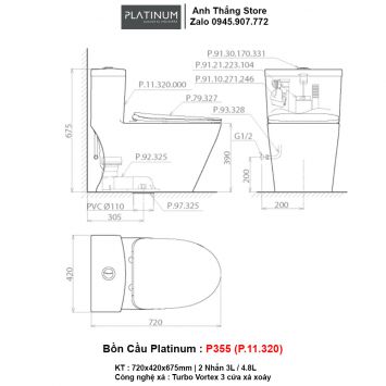 Bồn Cầu Platinum P355 (P.11.320)