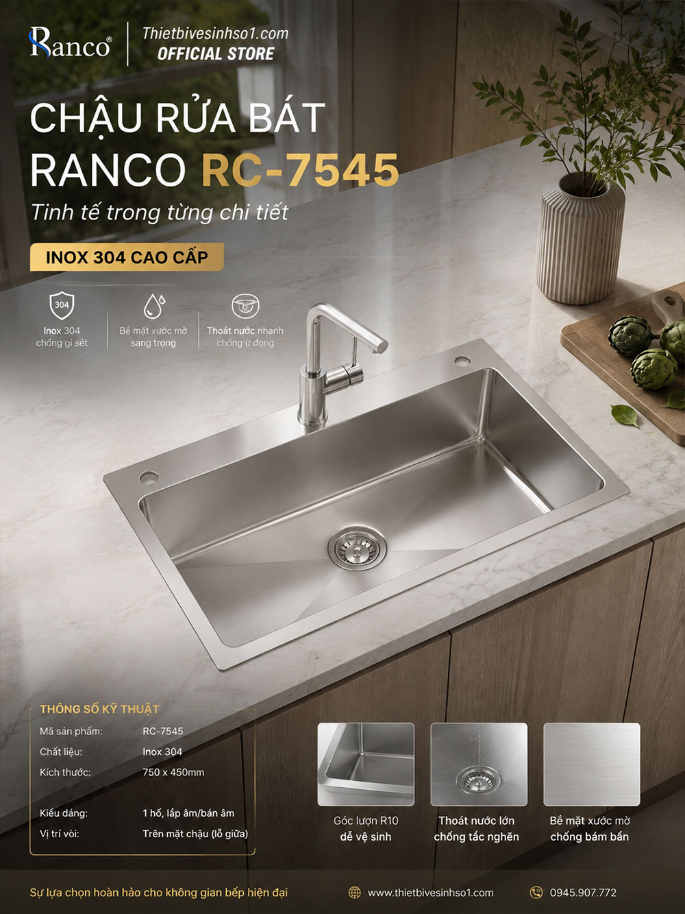 Chậu Rửa Bát Ranco RC-7545 Chậu Rửa Bát Ranco RC-7545