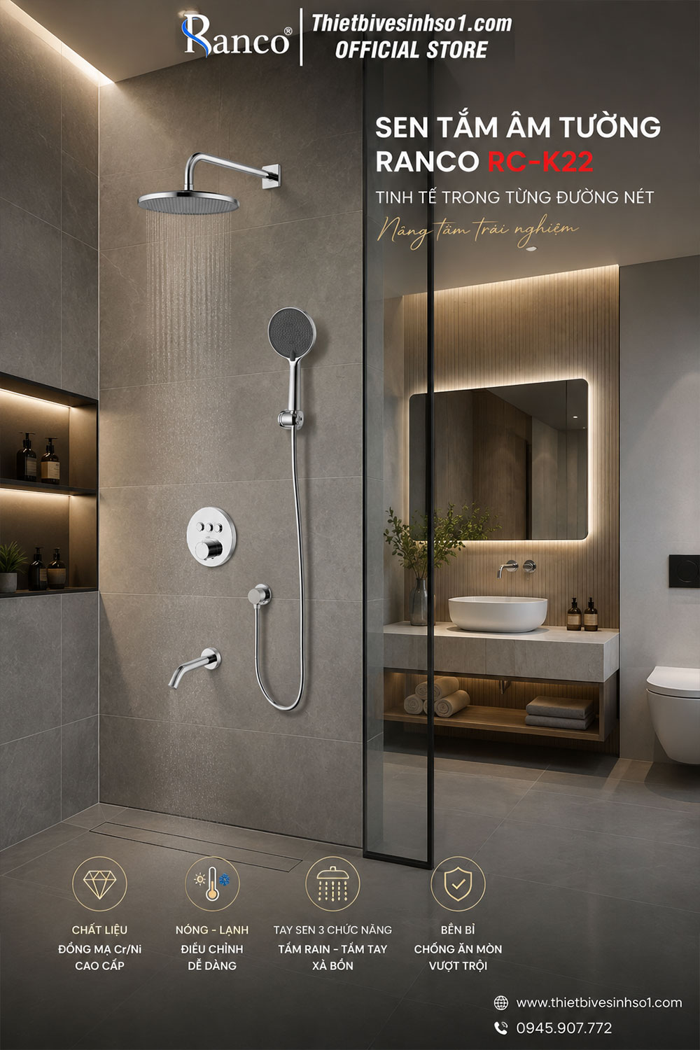Sen Tắm Âm Tường Ranco RC-K22 Sen Tắm Âm Tường Ranco RC-K22