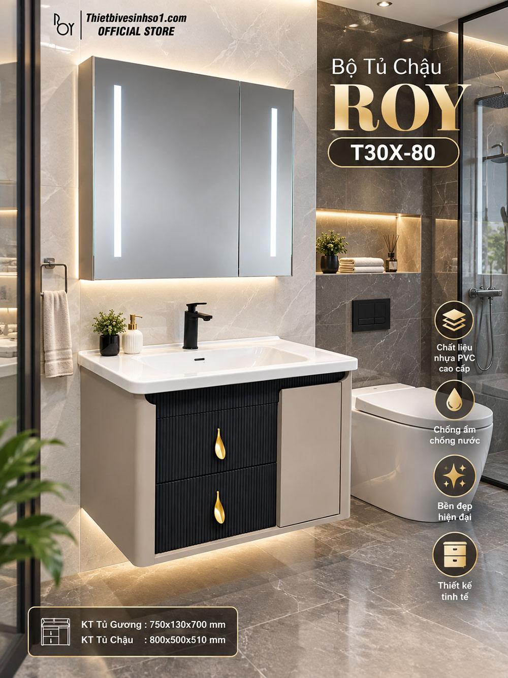 Bộ Tủ Chậu ROY T30X-80 Bộ Tủ Chậu ROY T30X-80