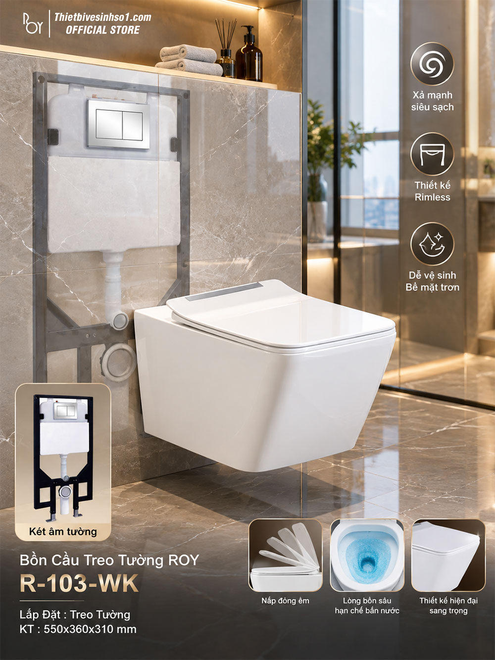 Bồn Cầu Treo Tường ROY R-103-WK Bồn Cầu Treo Tường ROY R-103-WK