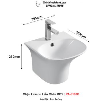 Chậu Lavabo ROY PA-5100D Liền Chân
