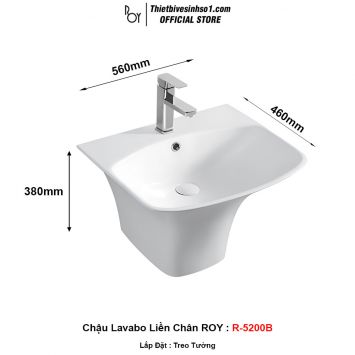 Chậu Lavabo ROY R-5200B Liền Chân