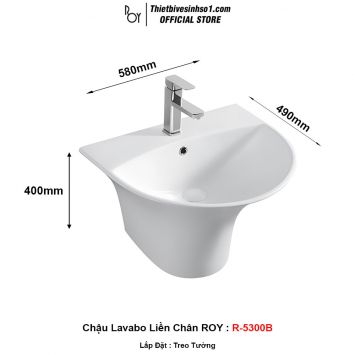Chậu Lavabo ROY R-5300B Liền Chân