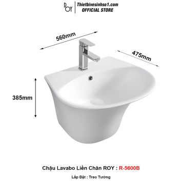 Chậu Lavabo ROY R-5600B Liền Chân