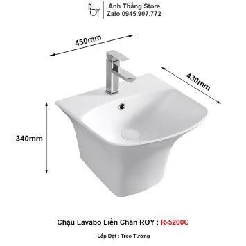 Chậu Lavabo ROY R-5200C Liền Chân