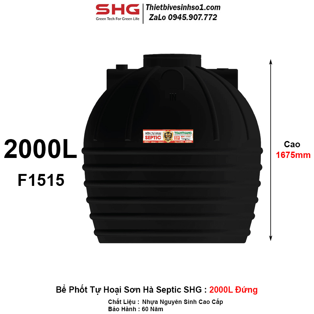 Bể Phốt Tự Hoại Sơn Hà Septic SHG 2000L Đứng