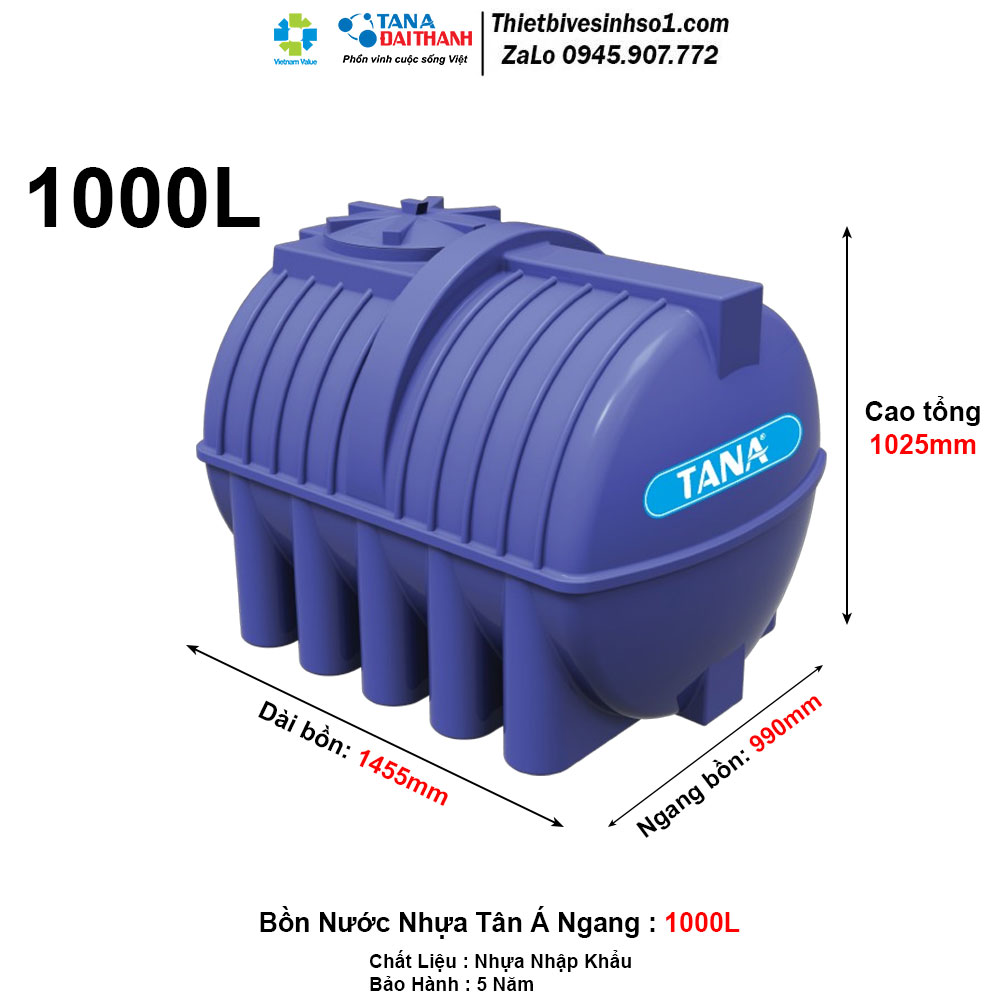 Bồn Nước Nhựa Tân Á Ngang 1000L