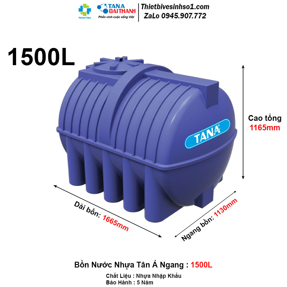 Bồn Nước Nhựa Tân Á Ngang 1500L