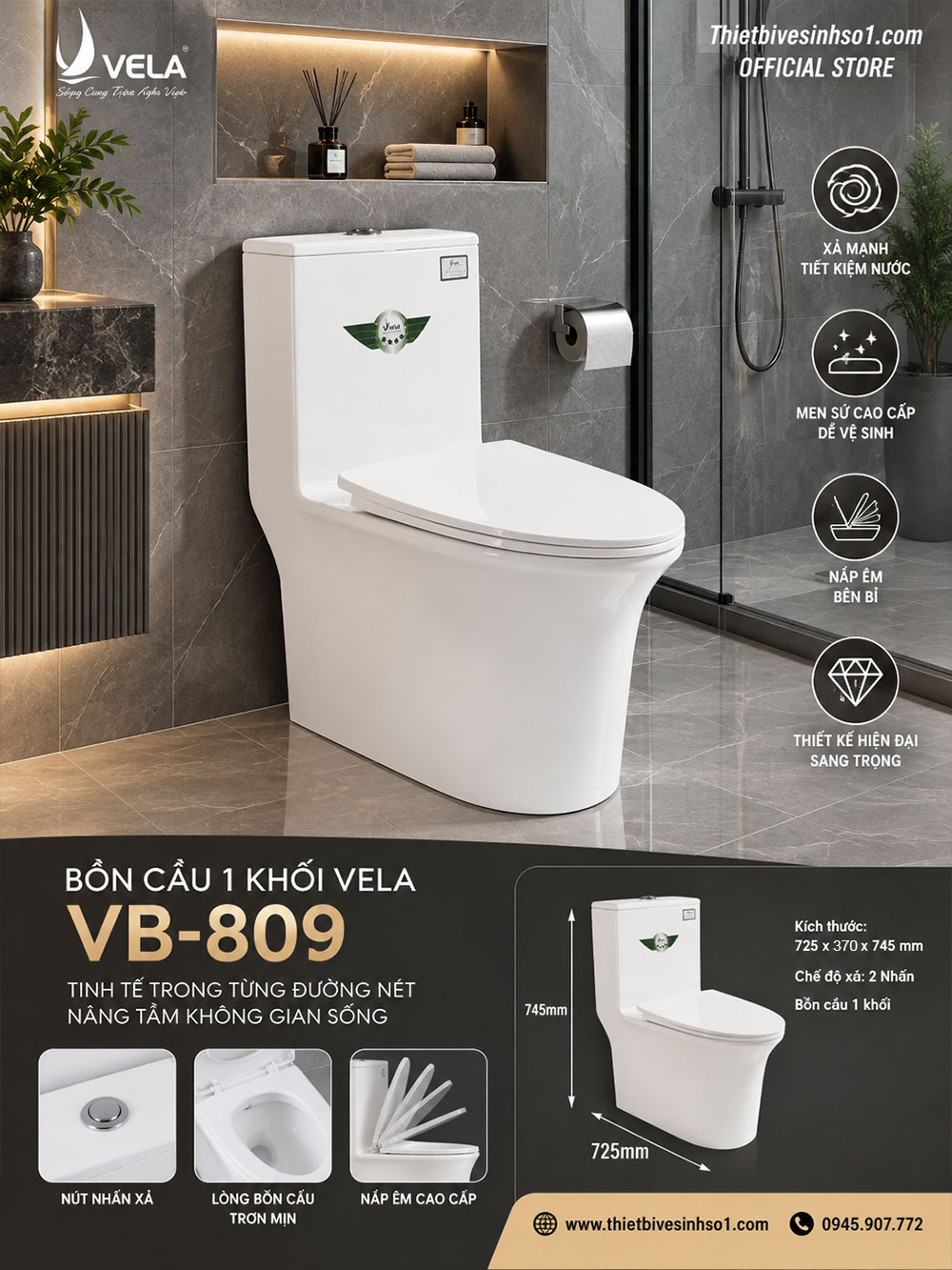 Bồn Cầu Vela VB-809 Bồn Cầu Vela VB-809
