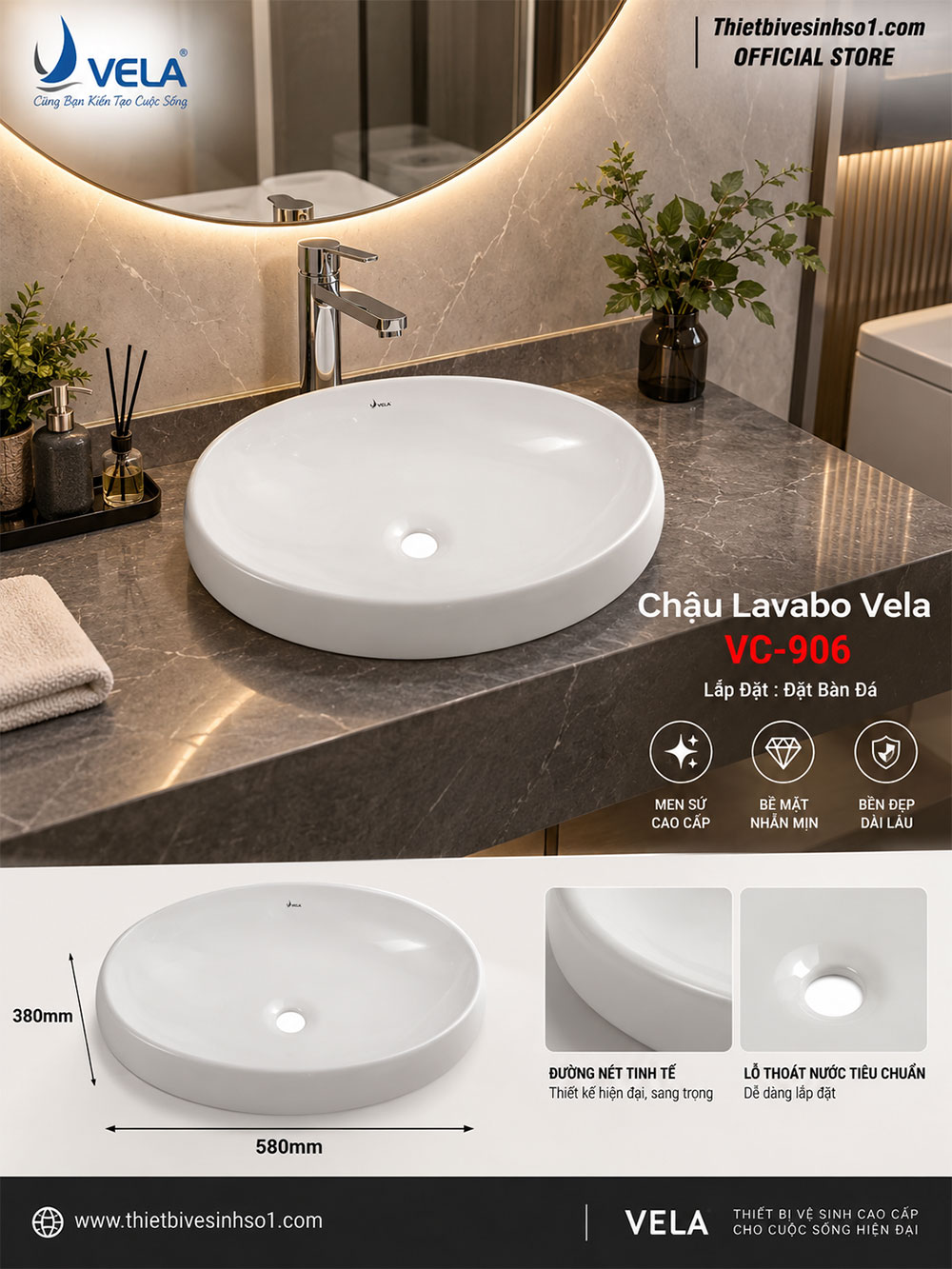 Chậu Lavabo Vela VC-906 Chậu Lavabo Vela VC-906