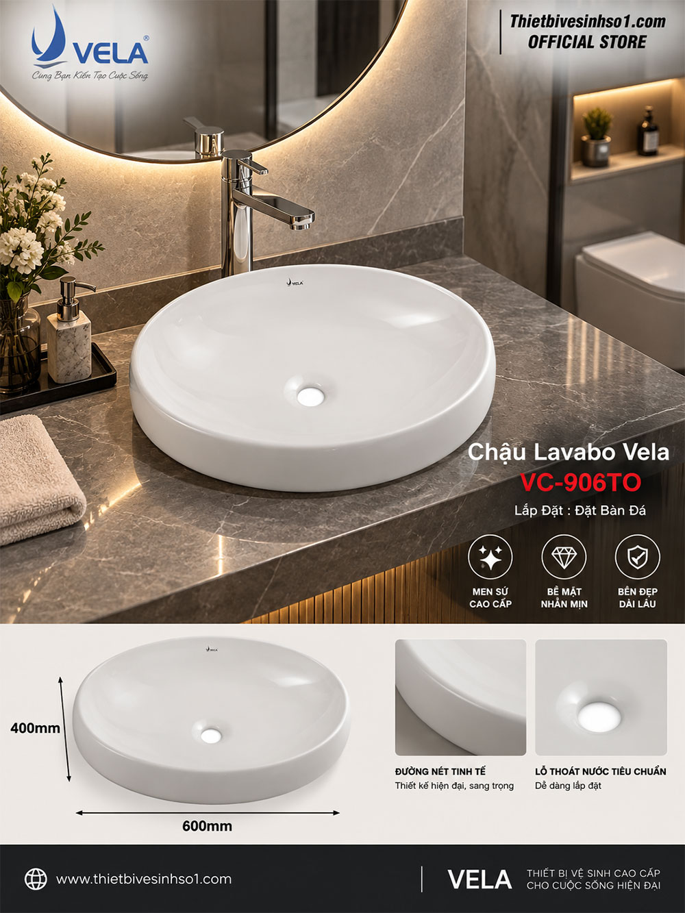 Chậu Lavabo Vela VC-906TO Chậu Lavabo Vela VC-906TO
