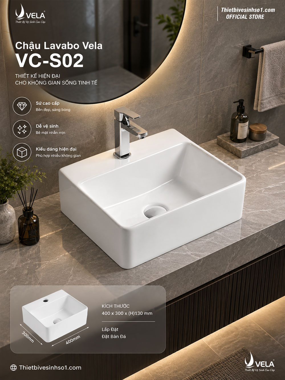 Chậu Lavabo Vela VC-S02 Chậu Lavabo Vela VC-S02