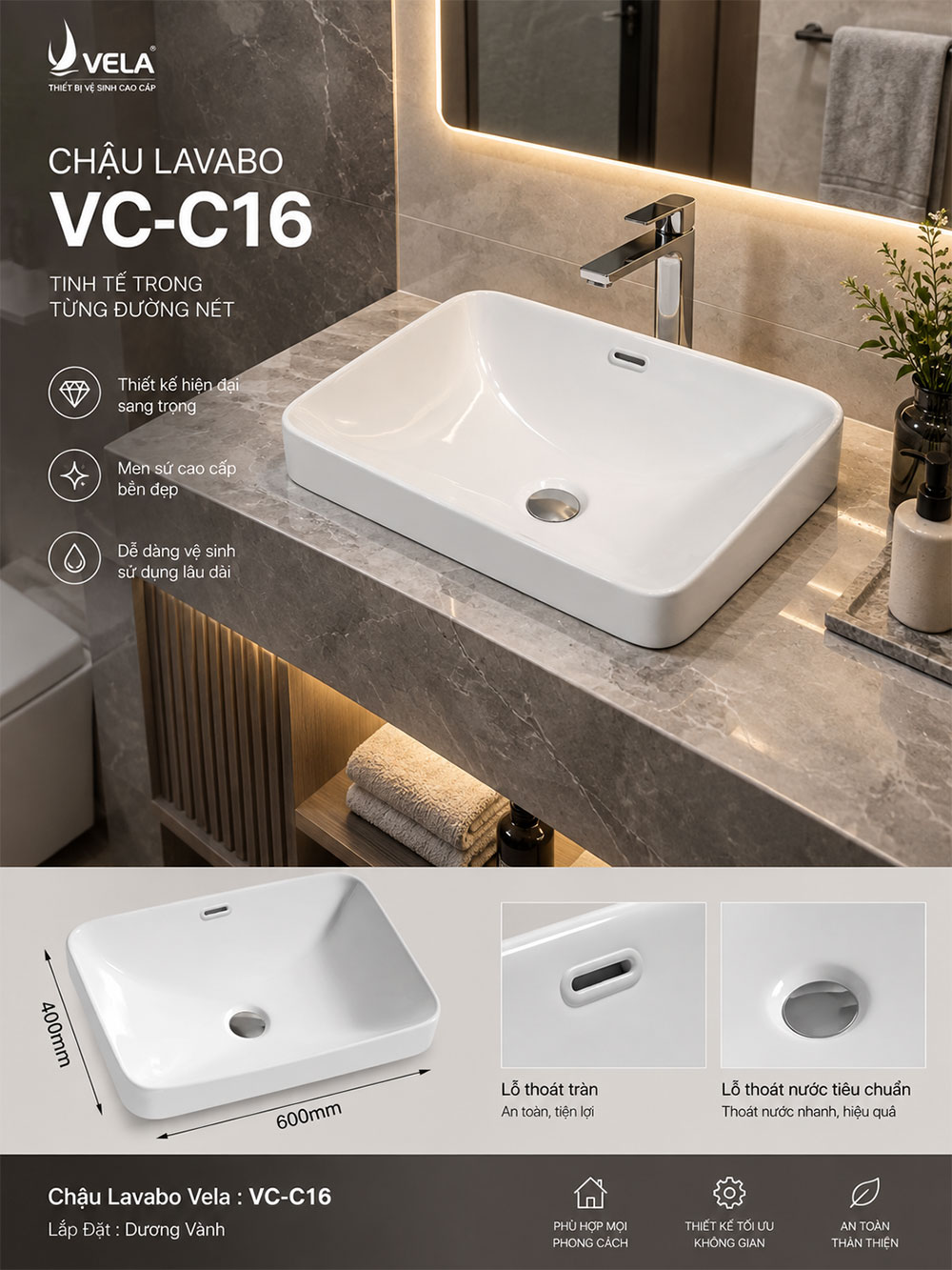 Chậu Lavabo Vela VC-C16 Chậu Lavabo Vela VC-C16