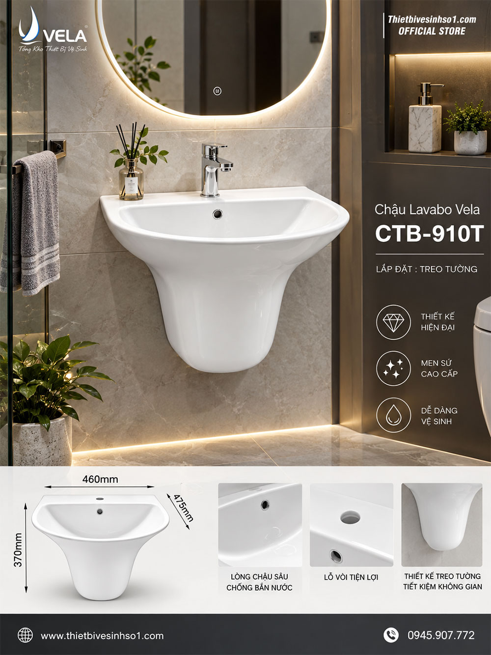Chậu Lavabo Vela CTB-910T Chậu Lavabo Vela CTB-910T