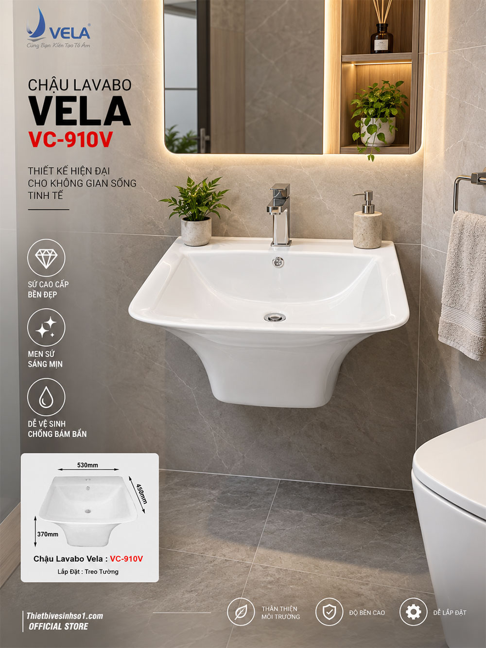 Chậu Lavabo Vela VC-910V Chậu Lavabo Vela VC-910V