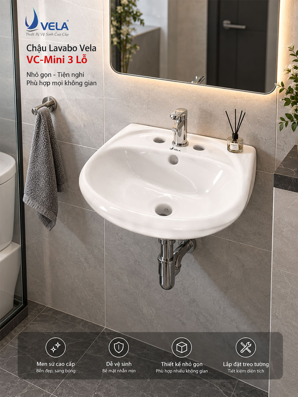 Chậu Lavabo Vela VC-Mini 3 Lỗ Chậu Lavabo Vela VC-Mini 3 Lỗ