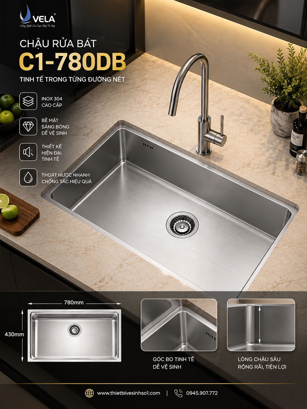 Chậu Rửa Bát Vela C1-780DB Chậu Rửa Bát Vela C1-780DB