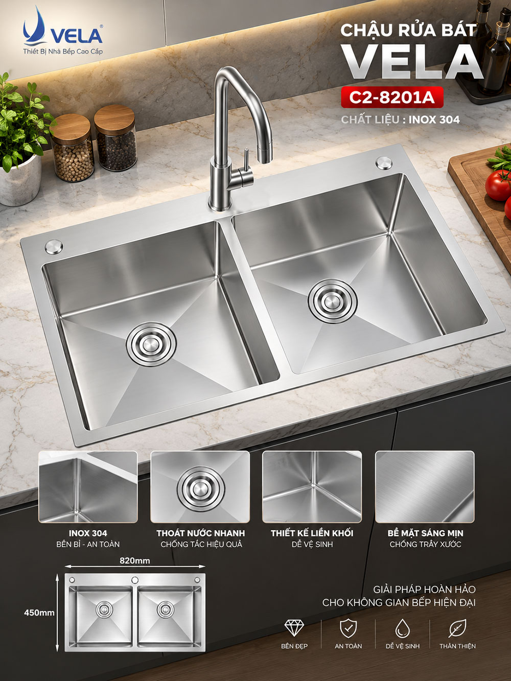 Chậu Rửa Bát Vela C2-8201A Chậu Rửa Bát Vela C2-8201A