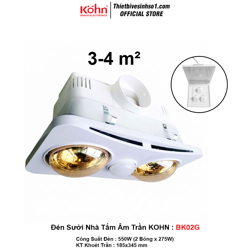 Đèn Sưởi Nhà Tắm Âm Trần KOHN BK02G