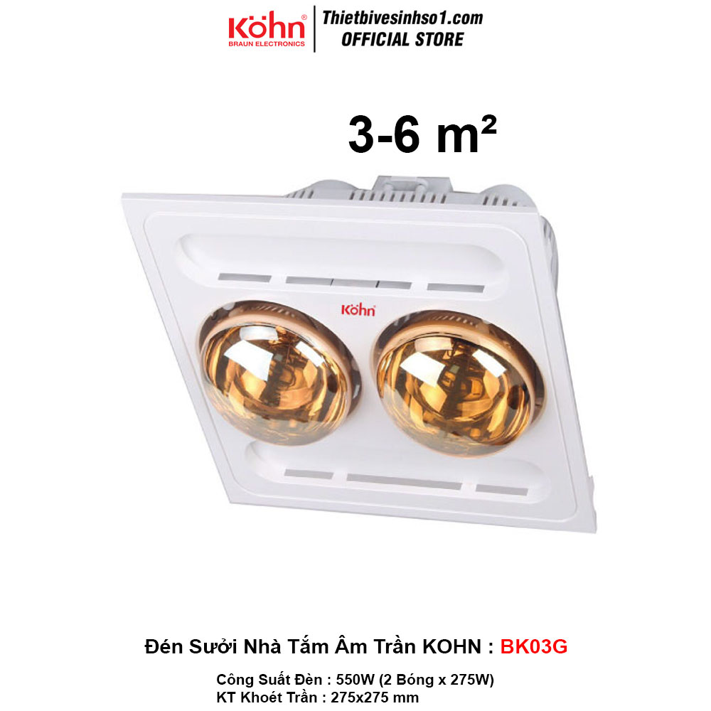 Đèn Sưởi Nhà Tắm Âm Trần KOHN BK03G