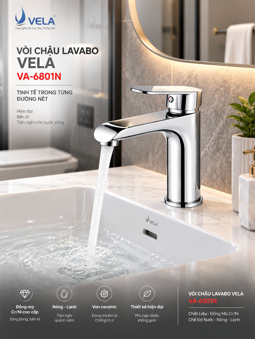 Vòi Lavabo Vela VA-6801N Vòi Lavabo Vela VA-6801N