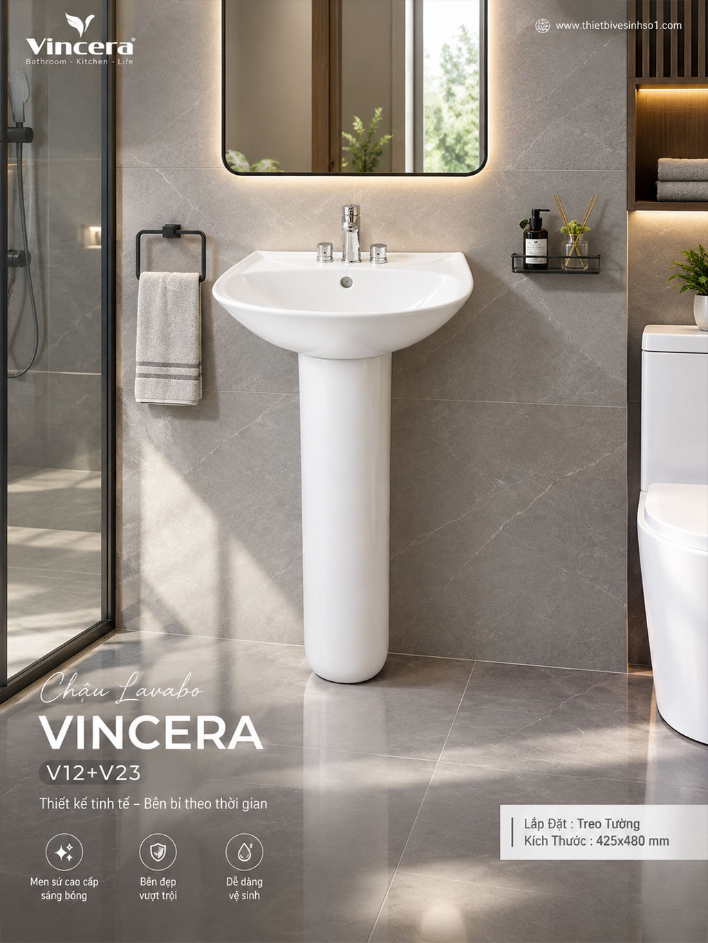 Chậu Lavabo Vincera V12+V23 Chậu Lavabo Vincera V12+V23