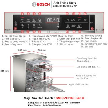 Máy Rửa Bát Bosch SMS6ZCI16E Seri 6