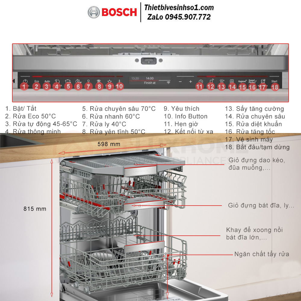 Máy Rửa Bát Bosch SMD8TCX04E Seri 8 Máy Rửa Bát Bosch SMD8TCX04E Seri 8