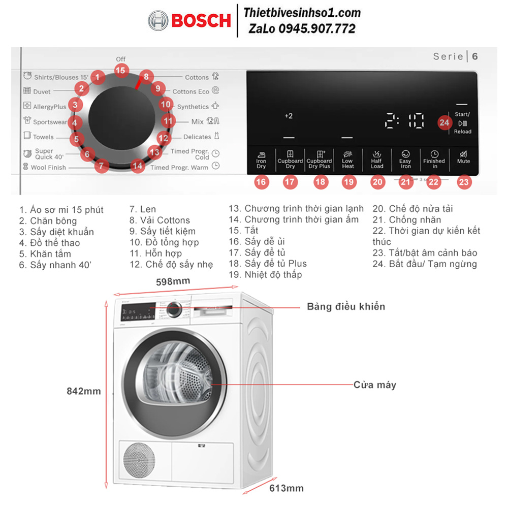 Máy Sấy Quần Áo Bosch WPG24100MY Seri 6 Máy Sấy Quần Áo Bosch WPG24100MY Seri 6