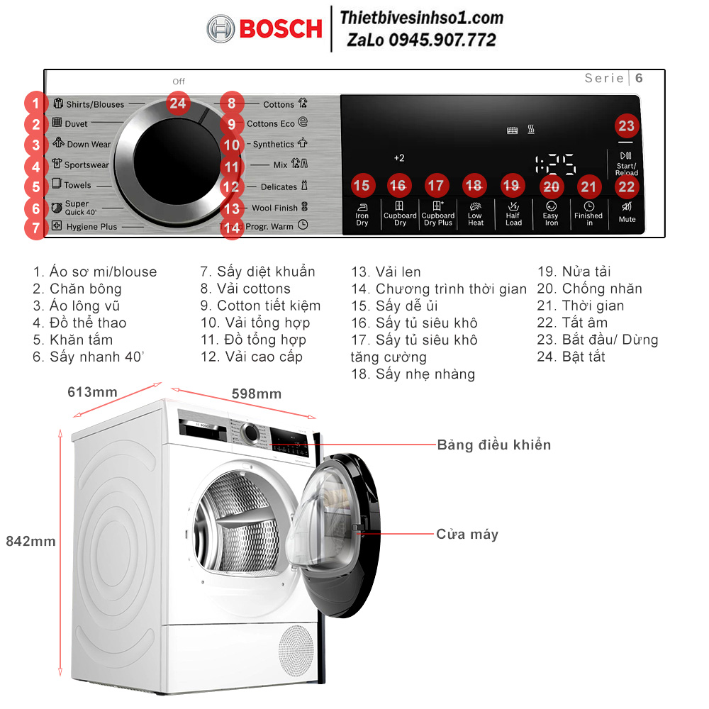 Máy Sấy Quần Áo Bosch WQG24570SG Seri 6 Máy Sấy Quần Áo Bosch WQG24570SG Seri 6