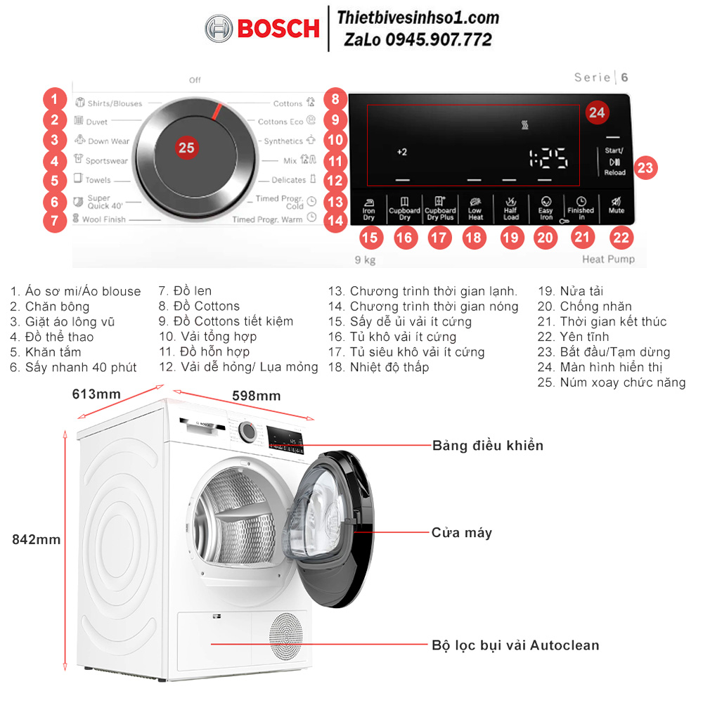 Máy Sấy Quần Áo Bosch WQG24200SG Seri 6 Máy Sấy Quần Áo Bosch WQG24200SG Seri 6