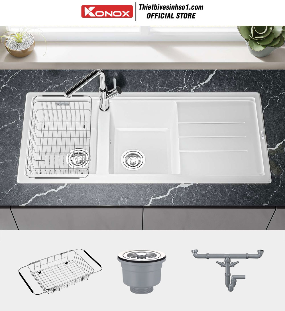 Chậu Rửa Bát Konox Phoenix 1160 White Silver Chậu Rửa Bát Konox Phoenix 1160 White Silver