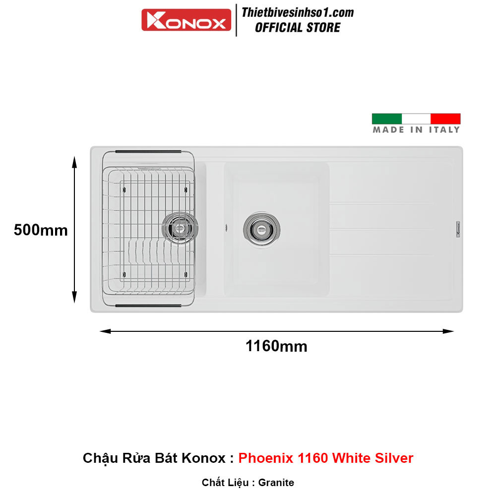 Chậu Rửa Bát Konox Phoenix 1160 White Silver Chậu Rửa Bát Konox Phoenix 1160 White Silver