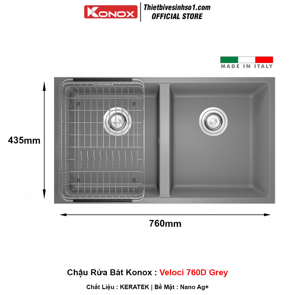 Chậu Rửa Bát Konox Veloci 760D Grey Chậu Rửa Bát Konox Veloci 760D Grey