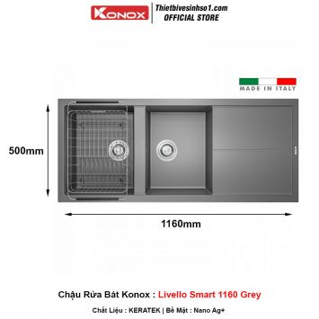Chậu Rửa Bát Konox Livello Smart 1160 Grey