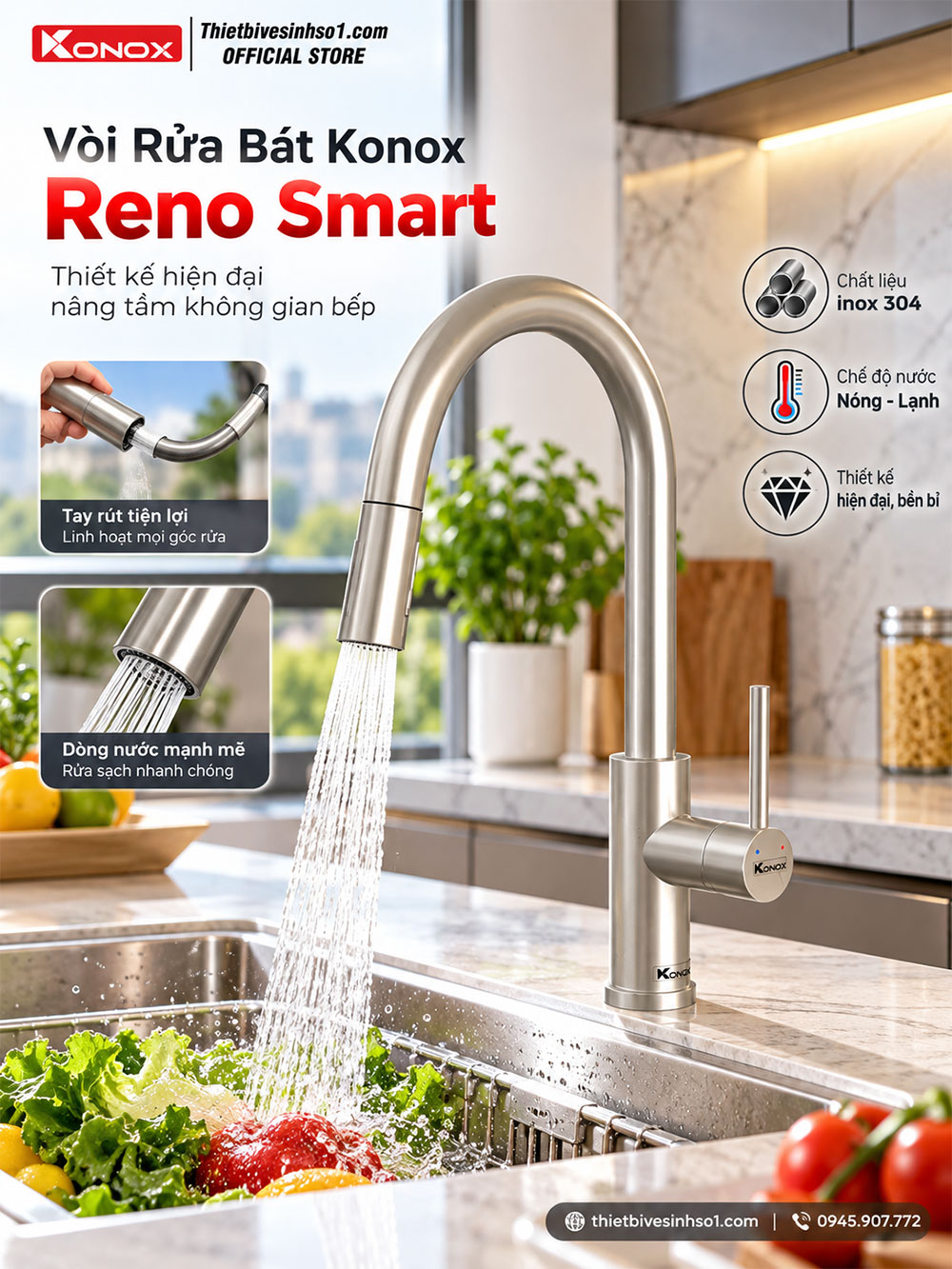 Vòi Rửa Bát Konox Reno Smart Vòi Rửa Bát Konox Reno Smart