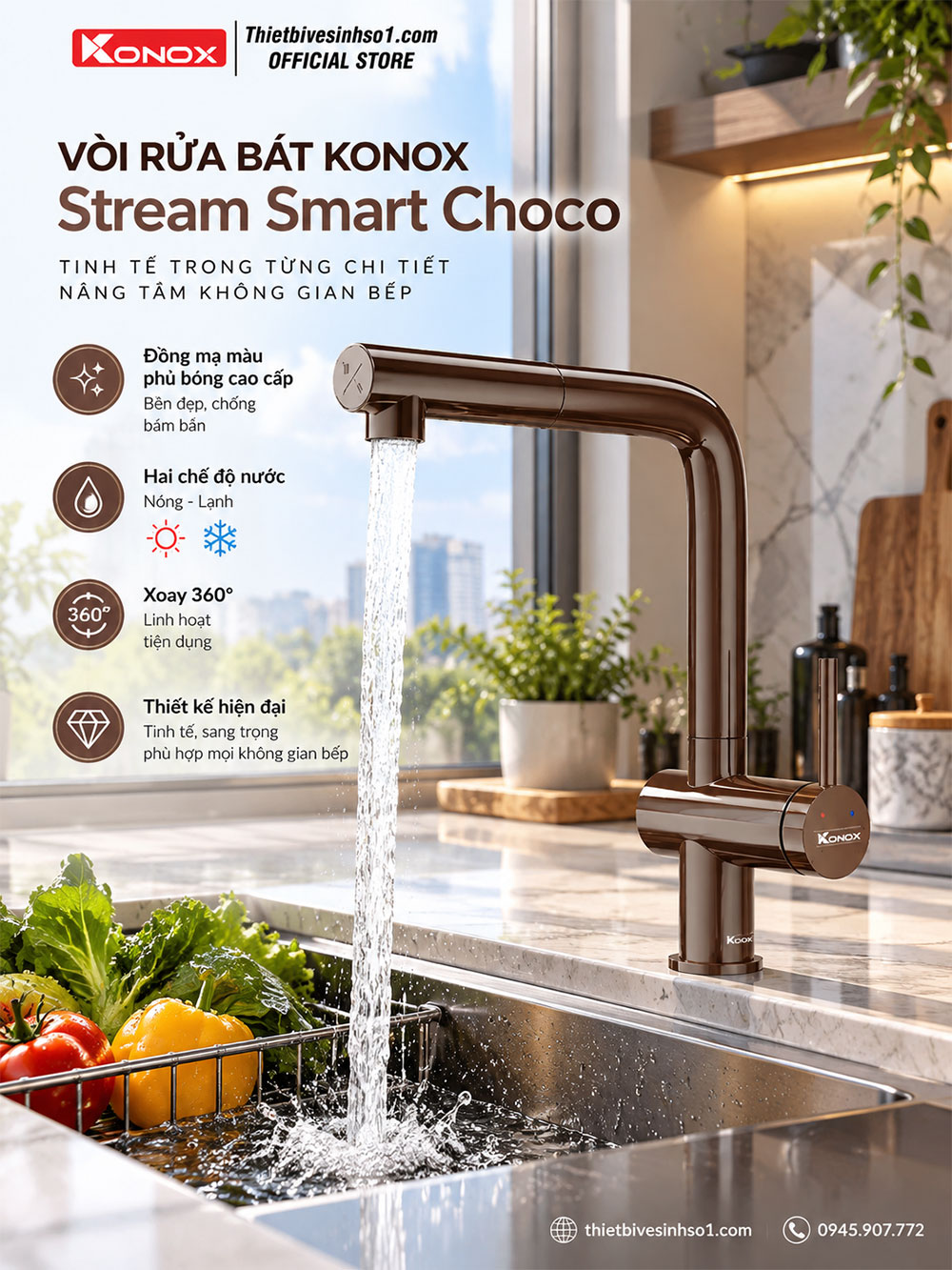 Vòi Rửa Bát Konox Stream Smart Choco Vòi Rửa Bát Konox Stream Smart Choco