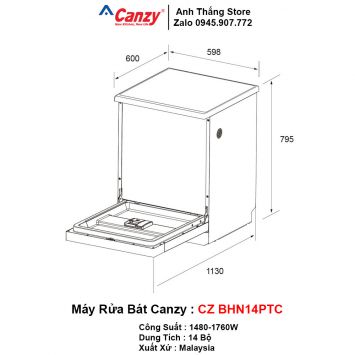 Máy Rửa Bát Canzy CZ-BHN14PTC