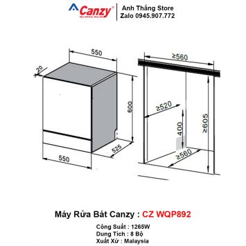 Máy Rửa Bát Canzy CZ-WQP892