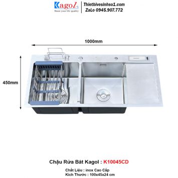 Chậu Rửa Bát 2 Hố Kagol K10045CD